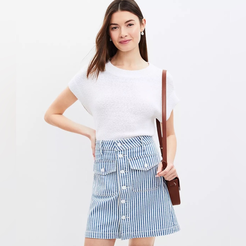 LOFT Patch Pocket Denim Skirt Blue Railroad Stripe